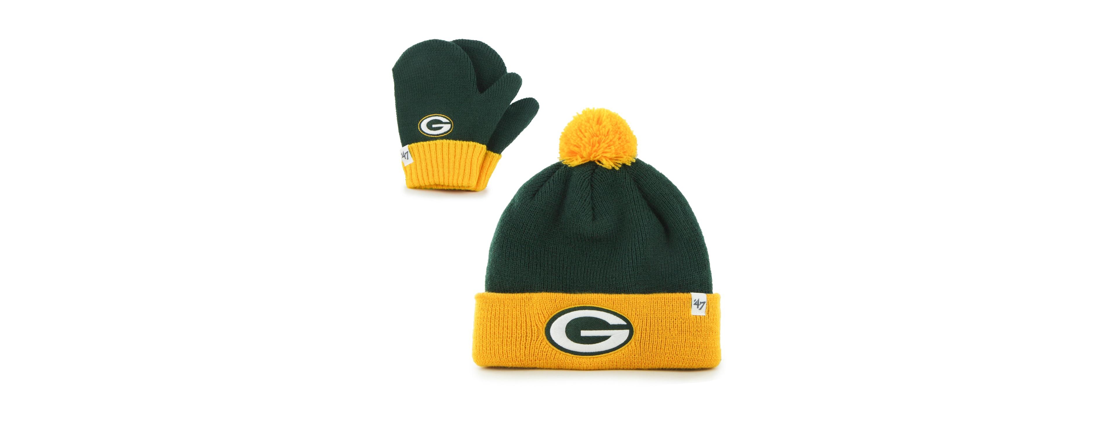 Toddler Unisex Green and Gold Green Bay Packers Bam Bam Cuffed Knit Hat with Pom and Mittens Set