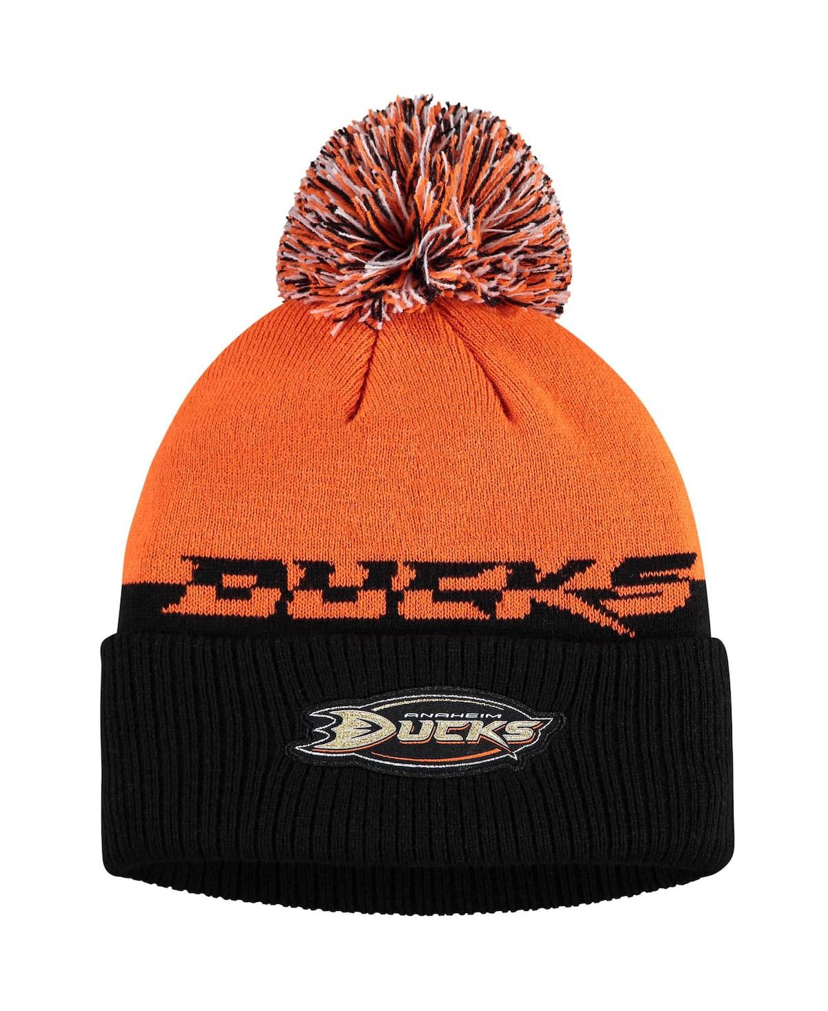 Shop Adidas Originals Men's Orange, Black Anaheim Ducks Cold.rdy Cuffed Knit Hat With Pom In Orange,black