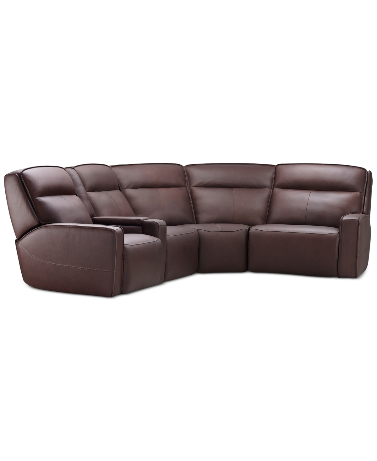 Furniture Dextan Leather 5-pc. Sectional With 2 Power Recliners And 1 Usb Console, Created For Macy's In Brown