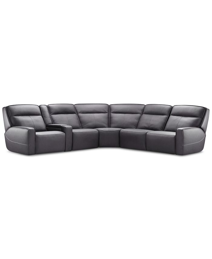 Furniture - Dextan Leather 6-Pc. Sectional with 3 Power Recliners and 1 USB Console