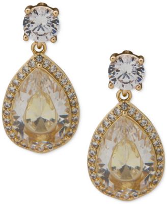 Photo 1 of Anne Klein Gold-Tone Crystal Pear-Shape Halo Drop Earrings