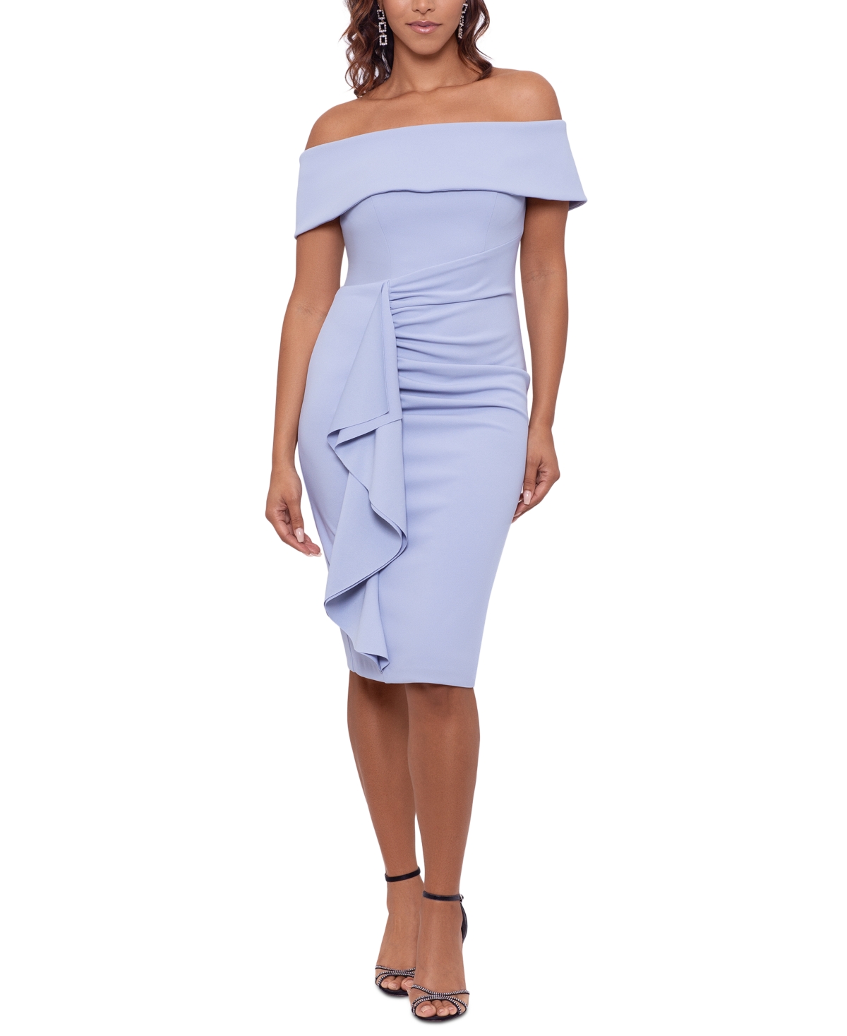 Xscape Women's Ruffled Off-the-shoulder Sheath Dress In Sky Blue | ModeSens