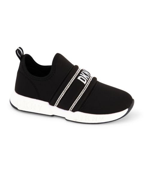 Кроссовки DKNY Bedazzled Logo Sport Stretch Slip On Sneakers для девочек, цвет: Чёрный