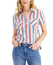 Women's Cotton Striped Camp Button-Down Shirt