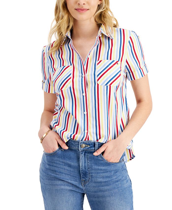 Tommy Hilfiger Women's Cotton Striped Camp ButtonDown Shirt Macy's