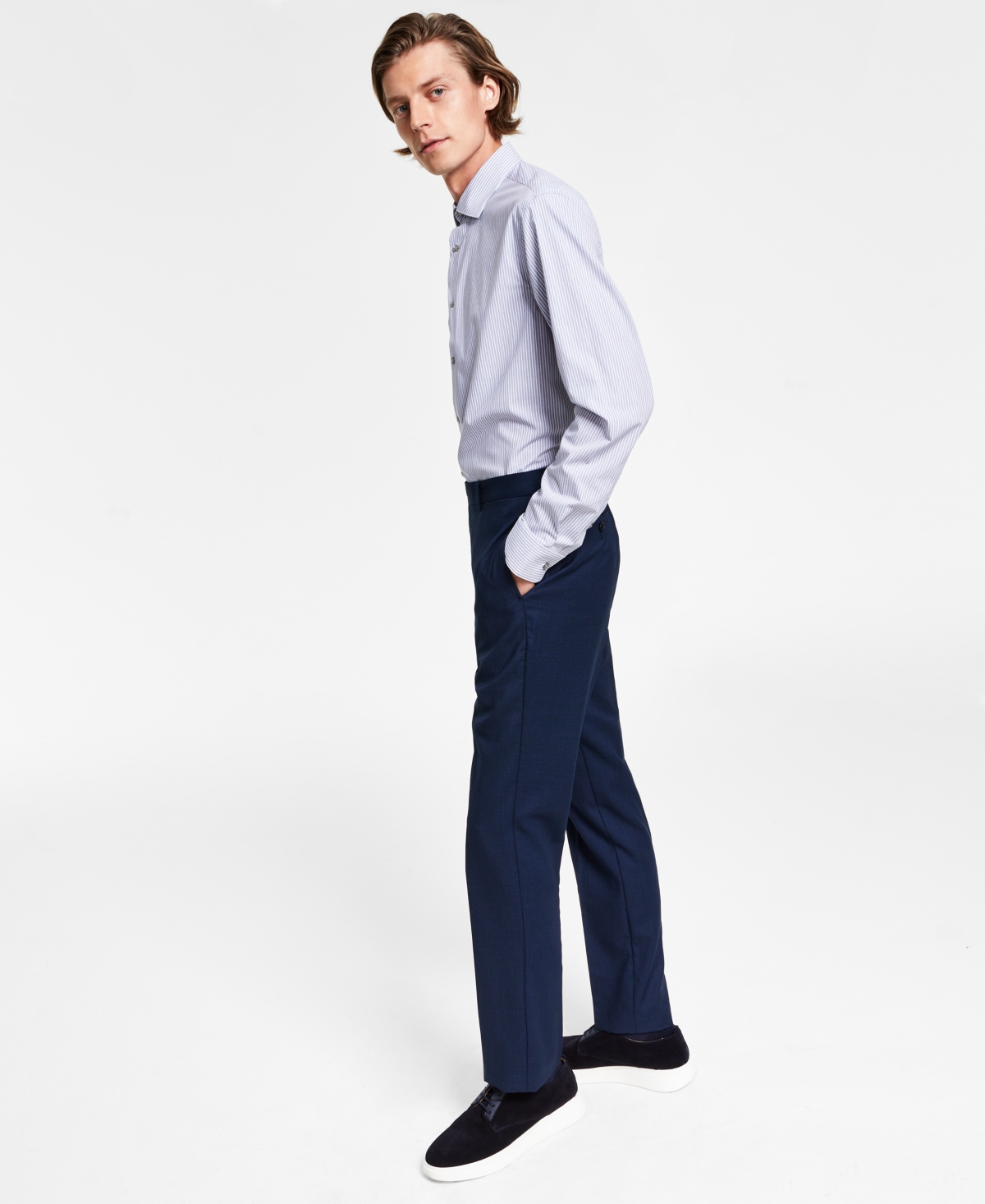 Calvin Klein Men s X fit Slim fit Stretch Blue Neat Suit Pants In Blue Birdseye ModeSens