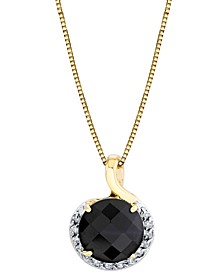 Onyx & Diamond (1/6 ct. t.w.) Halo 18" Pendant Necklace in 14k Gold