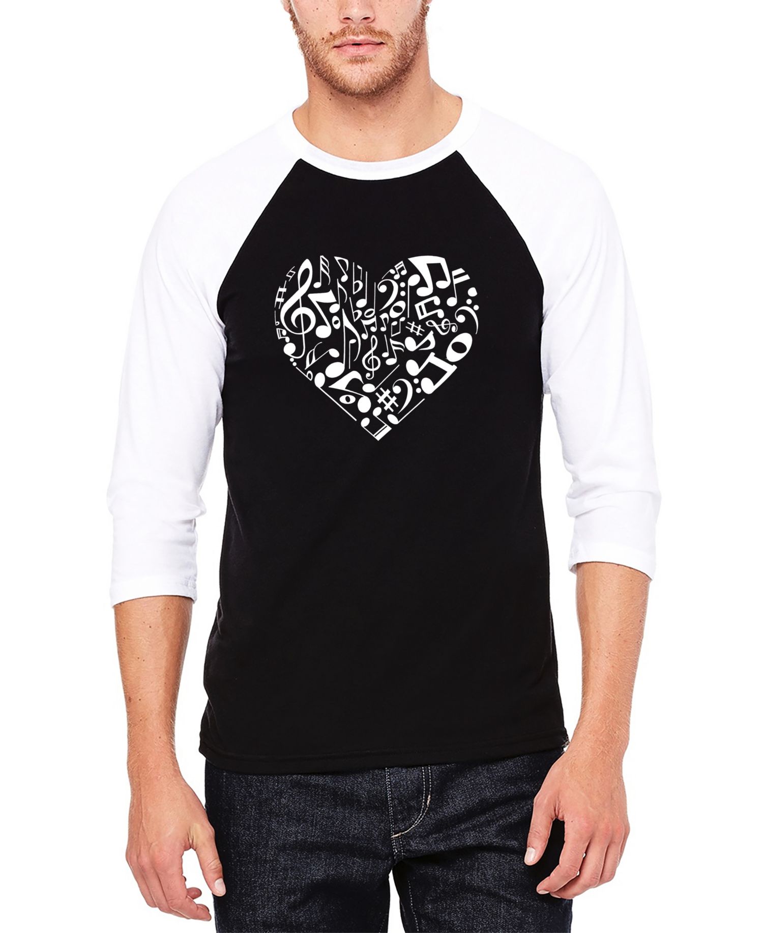 Men's Raglan Baseball Word Art Heart Notes T-Shirt