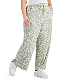 Trendy Plus Size Printed Wide-Leg Soft Pants With Rope Belt
