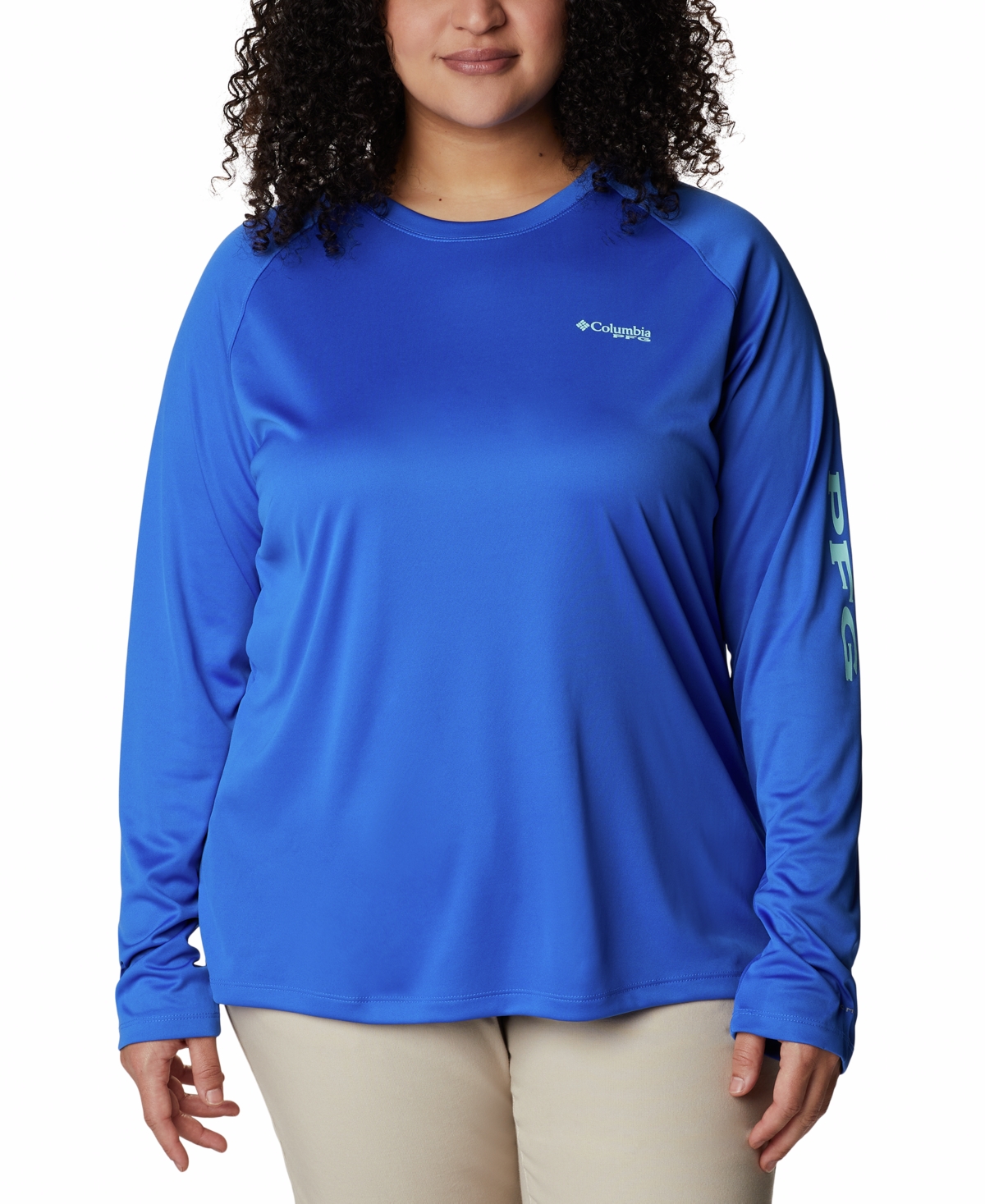 Shop Columbia Plus Size Pfg Tidal Tee Ii Omni-shade T-shirt In Blue Macaw,gulf Stream Logo
