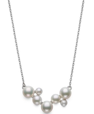 Belle de Mer - Cultured Freshwater Button Pearl (4-8mm) Cluster Collar Necklace in Sterling Silver, 16" + 2" extender