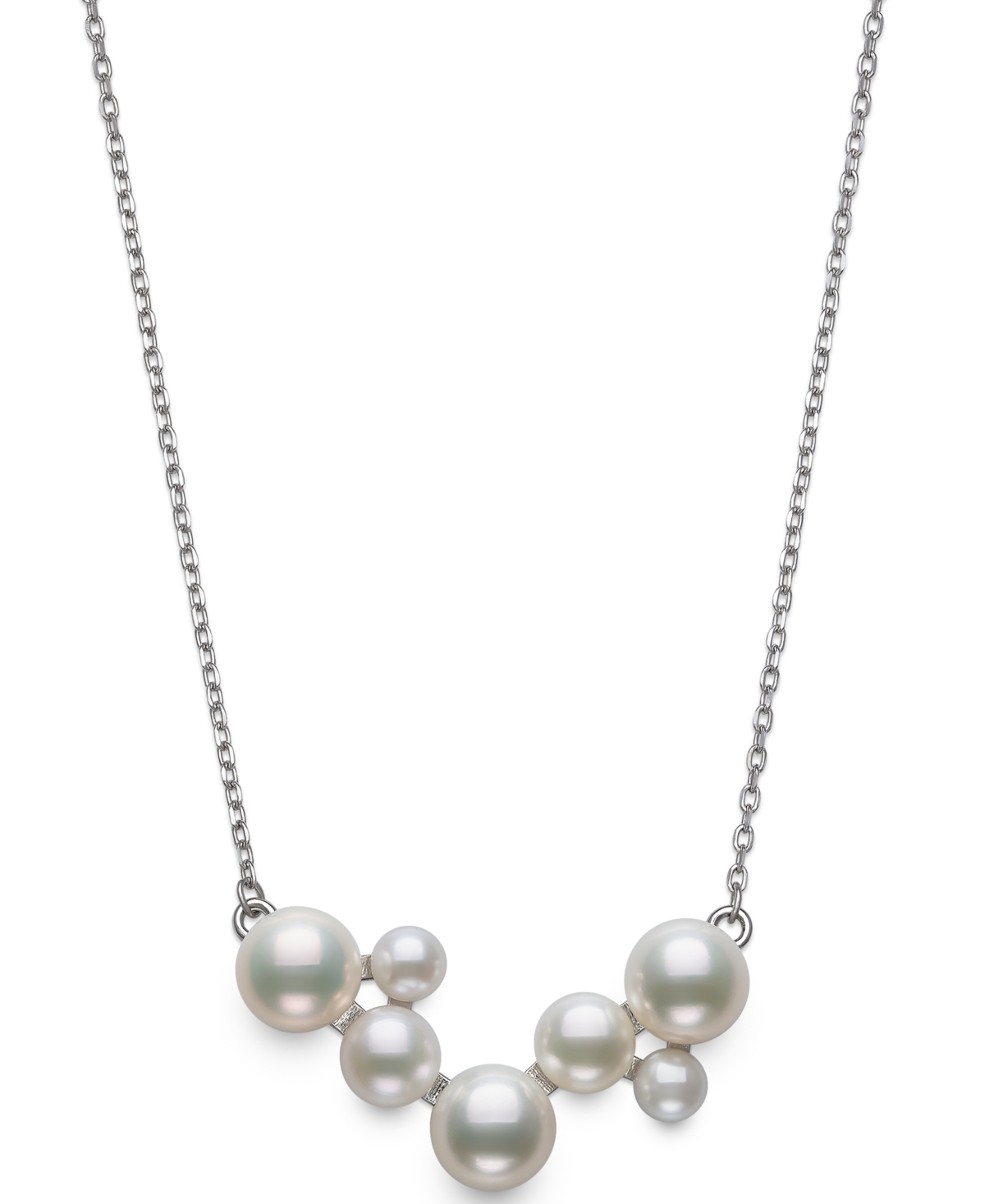 Cultured Freshwater Button Pearl (4-8mm) Cluster Collar Necklace in Sterling Silver, 16" + 2" extender, Created for Macy's - Sterling Sil