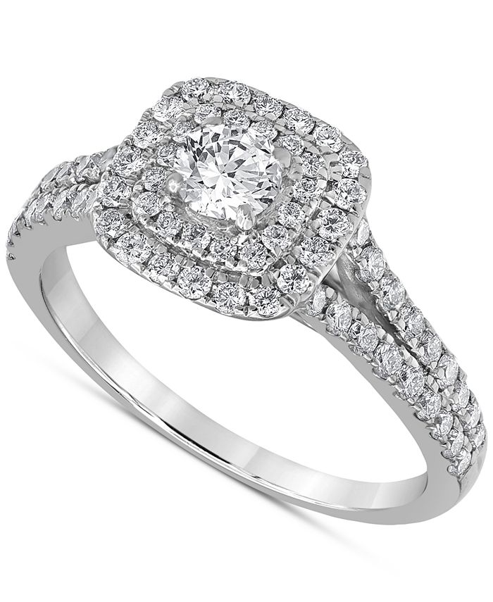 Macy's Diamond Double Halo Engagement Ring (1 ct. t.w.) in 14k White ...