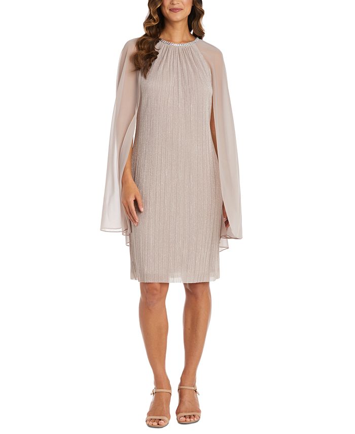 R & M Richards Metallic Crinkle Gown Beige Size 6 Petite