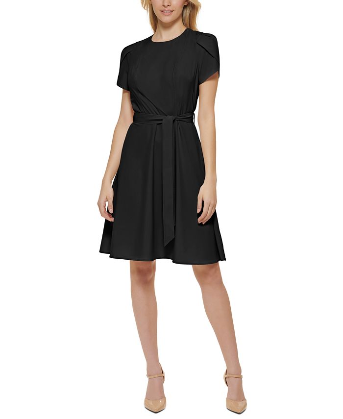 Calvin Klein Women's Belted Tulip-Sleeve Fit & Flare Dress & Reviews -  Dresses - Women - Macy's