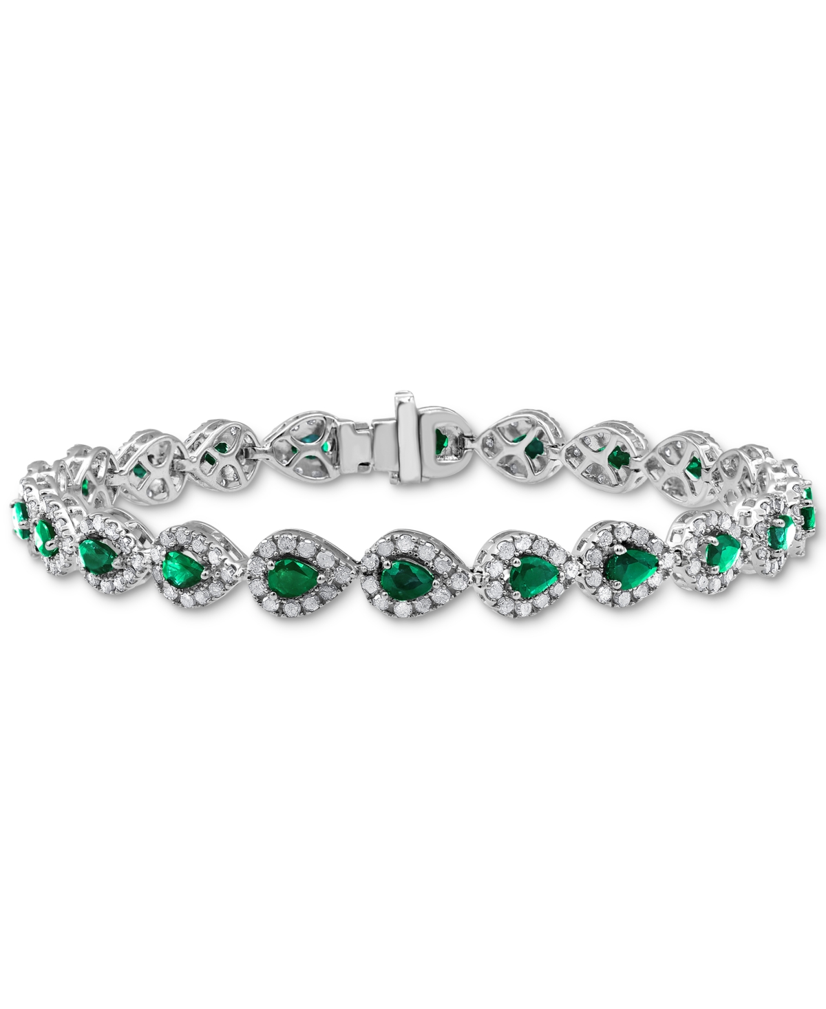 Macy's Ruby (4 Ct. T.w.) & Diamond (3 Ct. T.w.) Halo Link Bracelet In 14k White Gold (also In Saphire & Eme In Emerald,white Gold