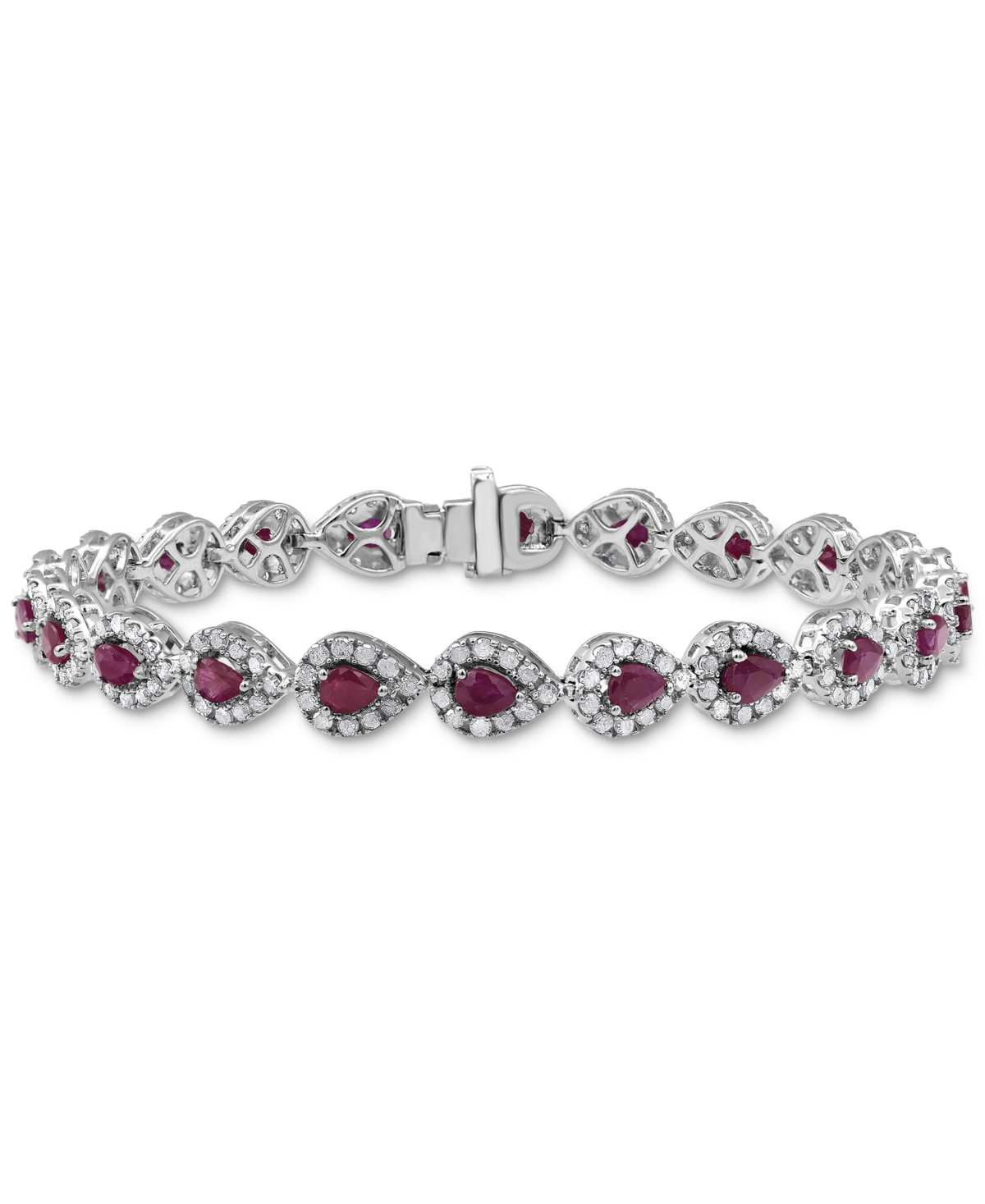 Macy's Ruby (4 Ct. T.w.) & Diamond (3 Ct. T.w.) Halo Link Bracelet In 14k White Gold (also In Saphire & Eme In Ruby,white Gold