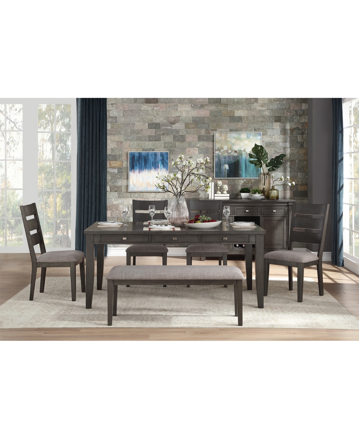 Furniture Waite 6pc Dining Set (dining Table, 4 Side Chairs & Bench)