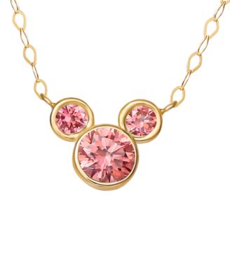 Disney - Mickey Mouse Cubic Zirconia Birthstone Pendant Necklace with 15" Chain in 14k Yellow Gold
