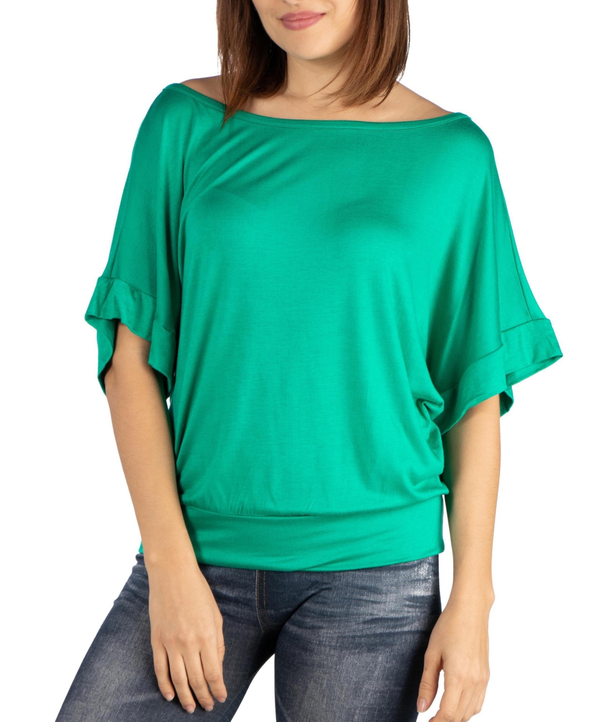 Women's Loose Fit Dolman Top With Wide Sleeves - Green