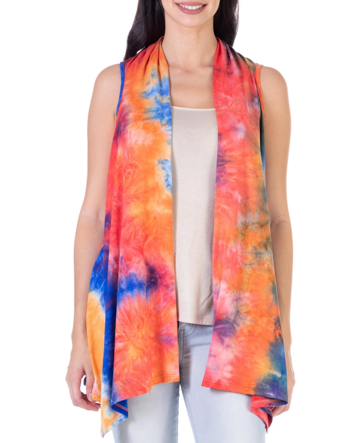 Shop 24seven Comfort Apparel Women's Tie Dye Sleeveless Open Front Shrug Vest In Multi