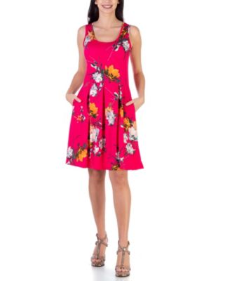 Floral Sleeveless Pleated Knee Length 