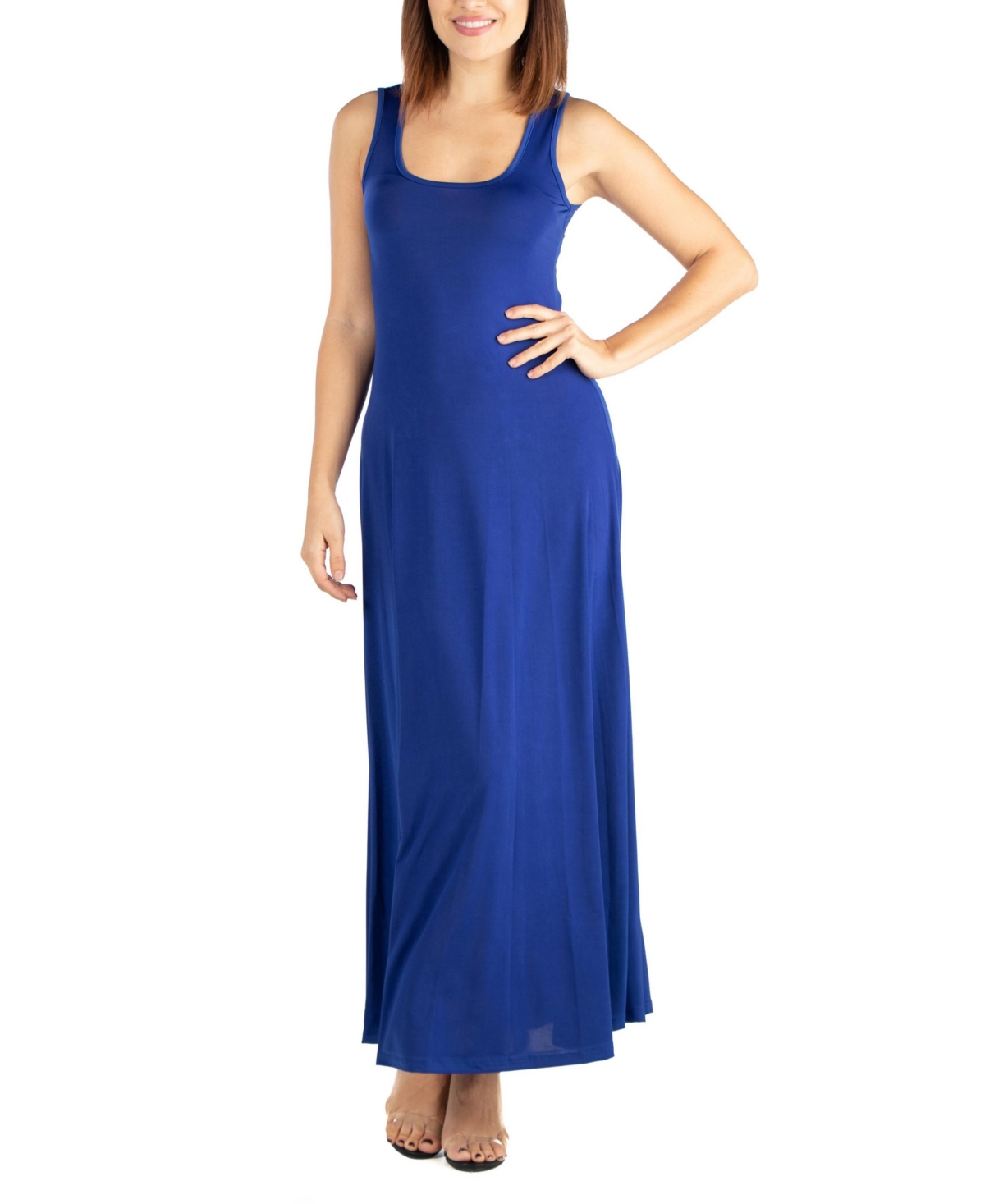 24seven Comfort Apparel Slim Fit A Line Sleeveless Maternity Maxi Dress In Lapis