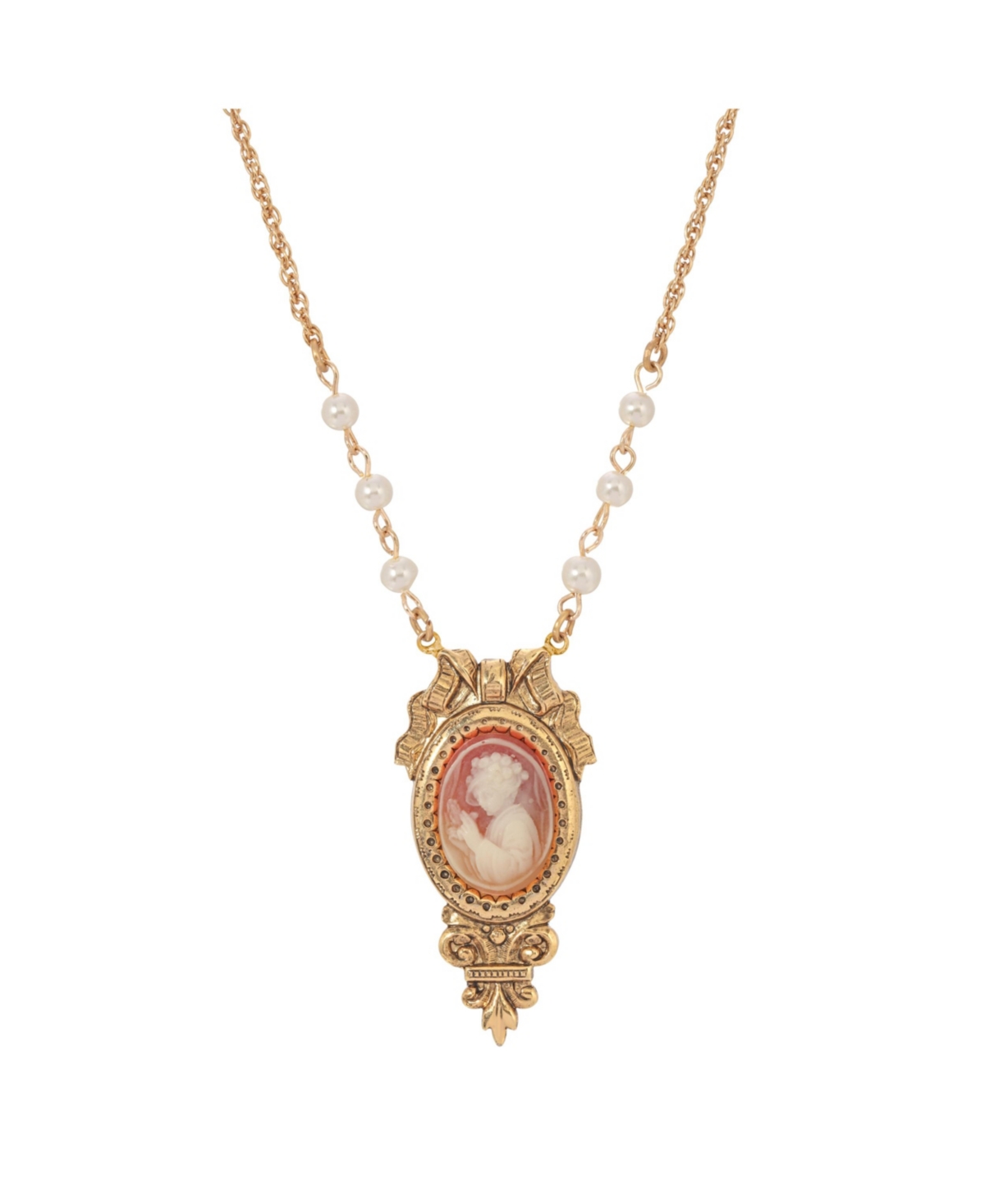 2028 Women's Glass Pearl Cameo Necklace In Carnelian