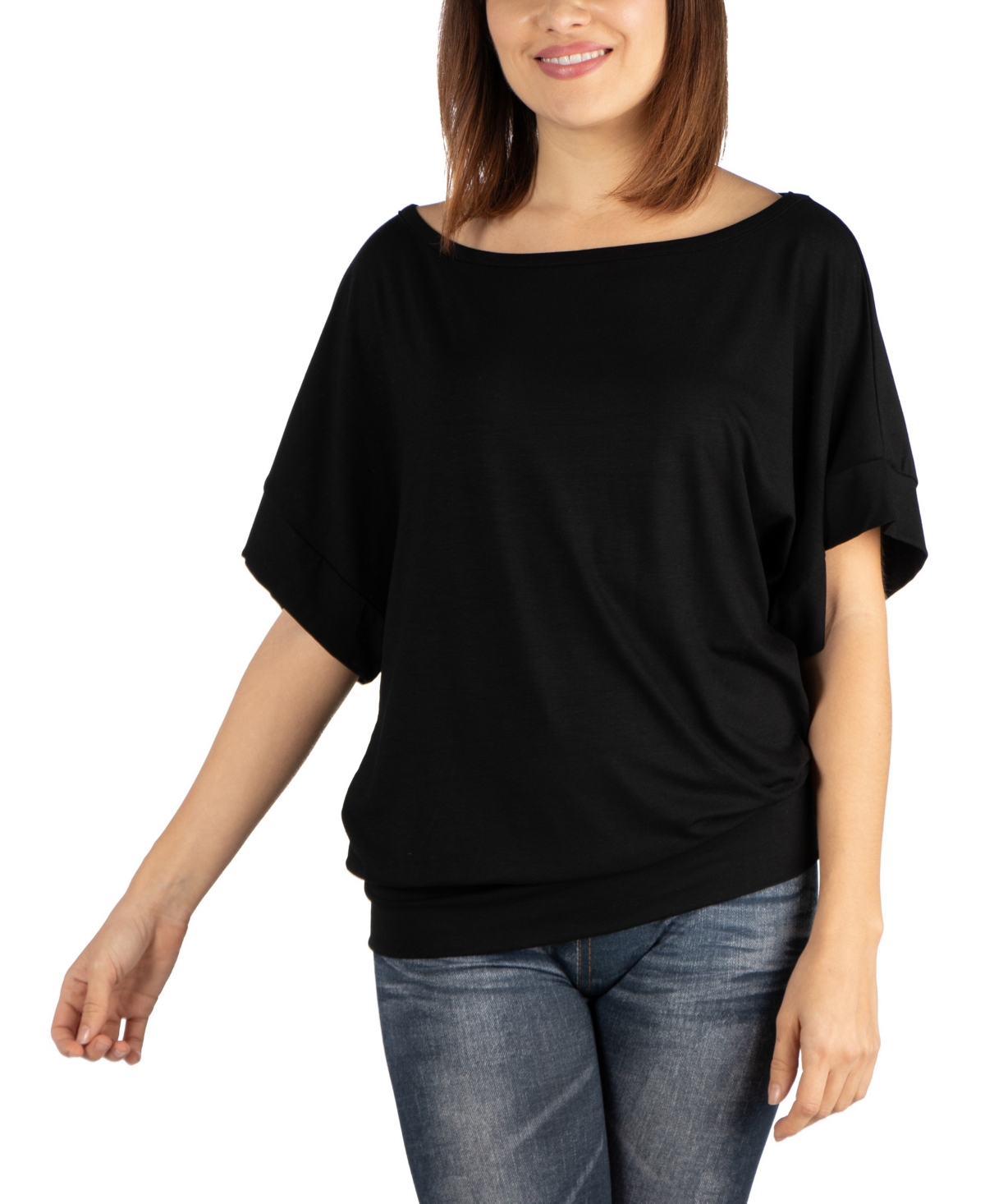 24SEVEN COMFORT APPAREL WOMEN'S LOOSE FIT DOLMAN TOP WITH WIDE SLEEVES