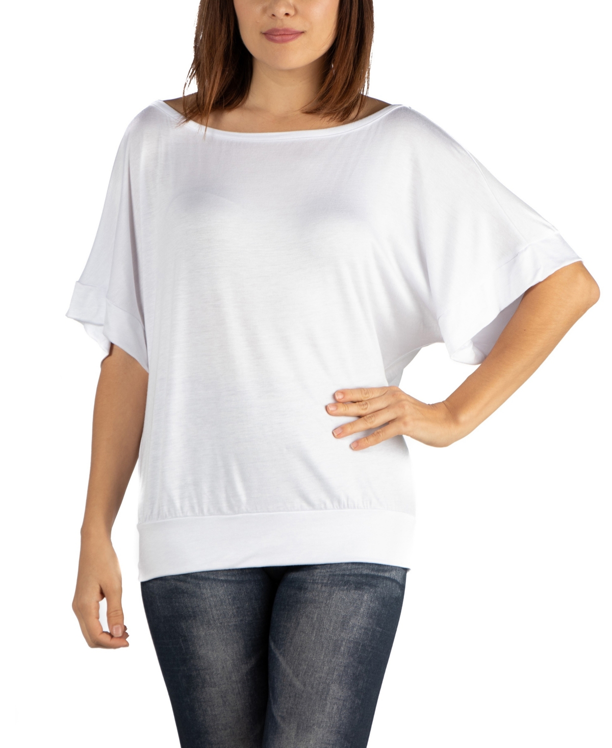 24seven Comfort Apparel Loose Fit Dolman Maternity Top With Wide Sleeves In White
