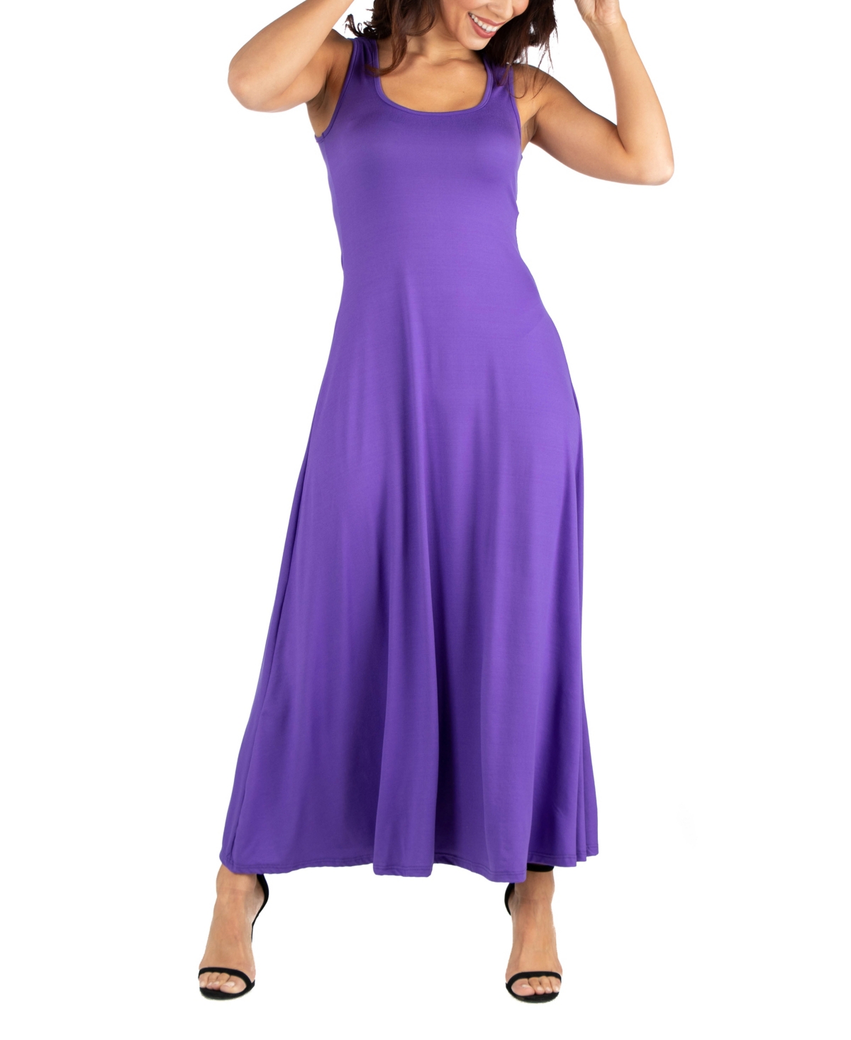 24seven Comfort Apparel Slim Fit A-line Sleeveless Maxi Dress In Lilac