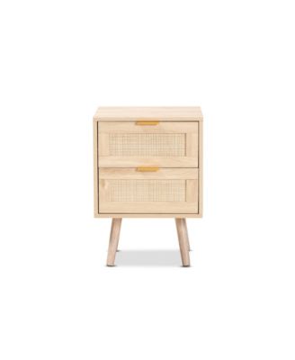 Baird Mid-Century Modern Wood and Rattan 2 Drawer Nightstand