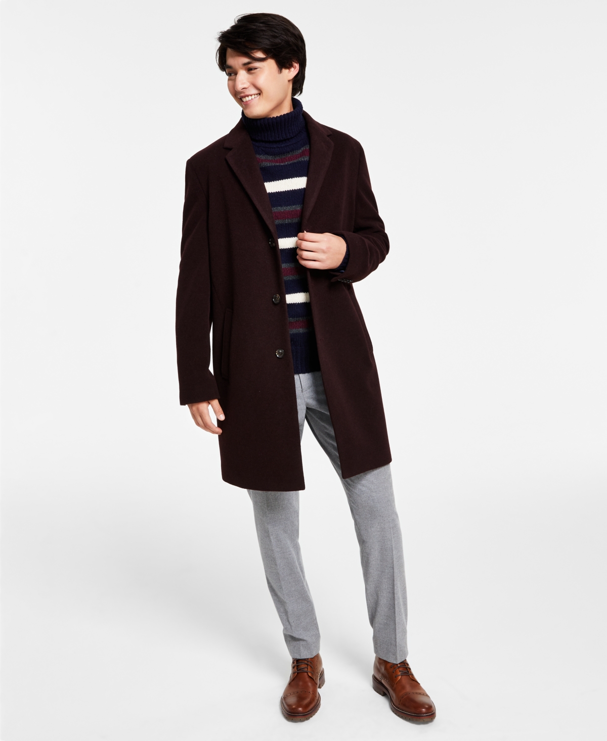 Tommy Hilfiger Men s Addison Wool Blend Trim Fit Overcoat Smart Closet