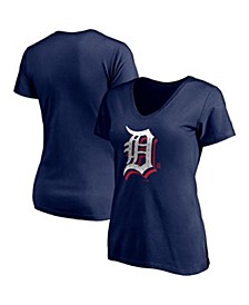 Women's Navy Detroit Tigers Red White & Team V-Neck T-shirt