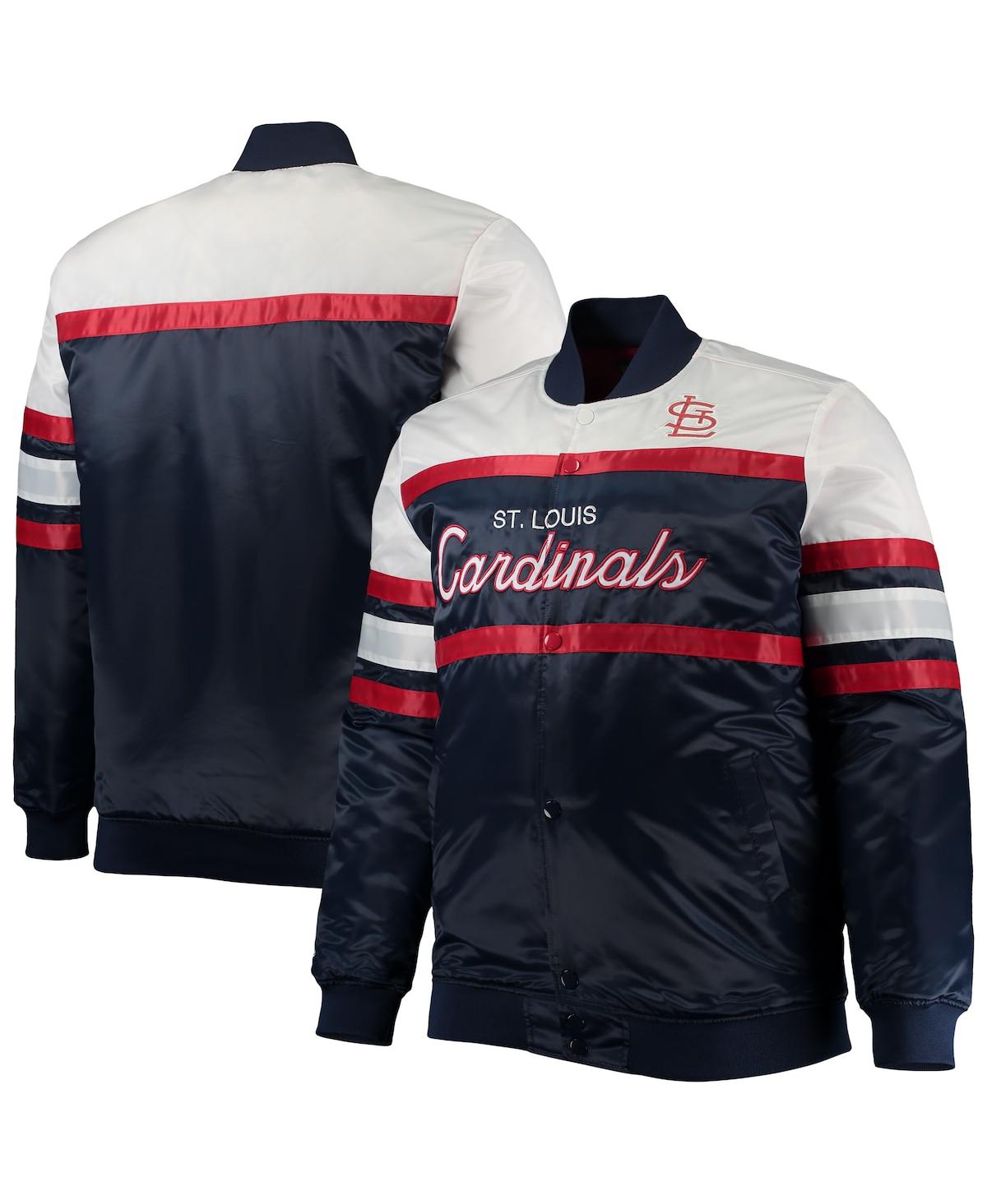 Shop Mitchell & Ness Men's  Navy, Red St. Louis Cardinals Big And Tall Coaches Satin Full-snap Jacket In Navy,red