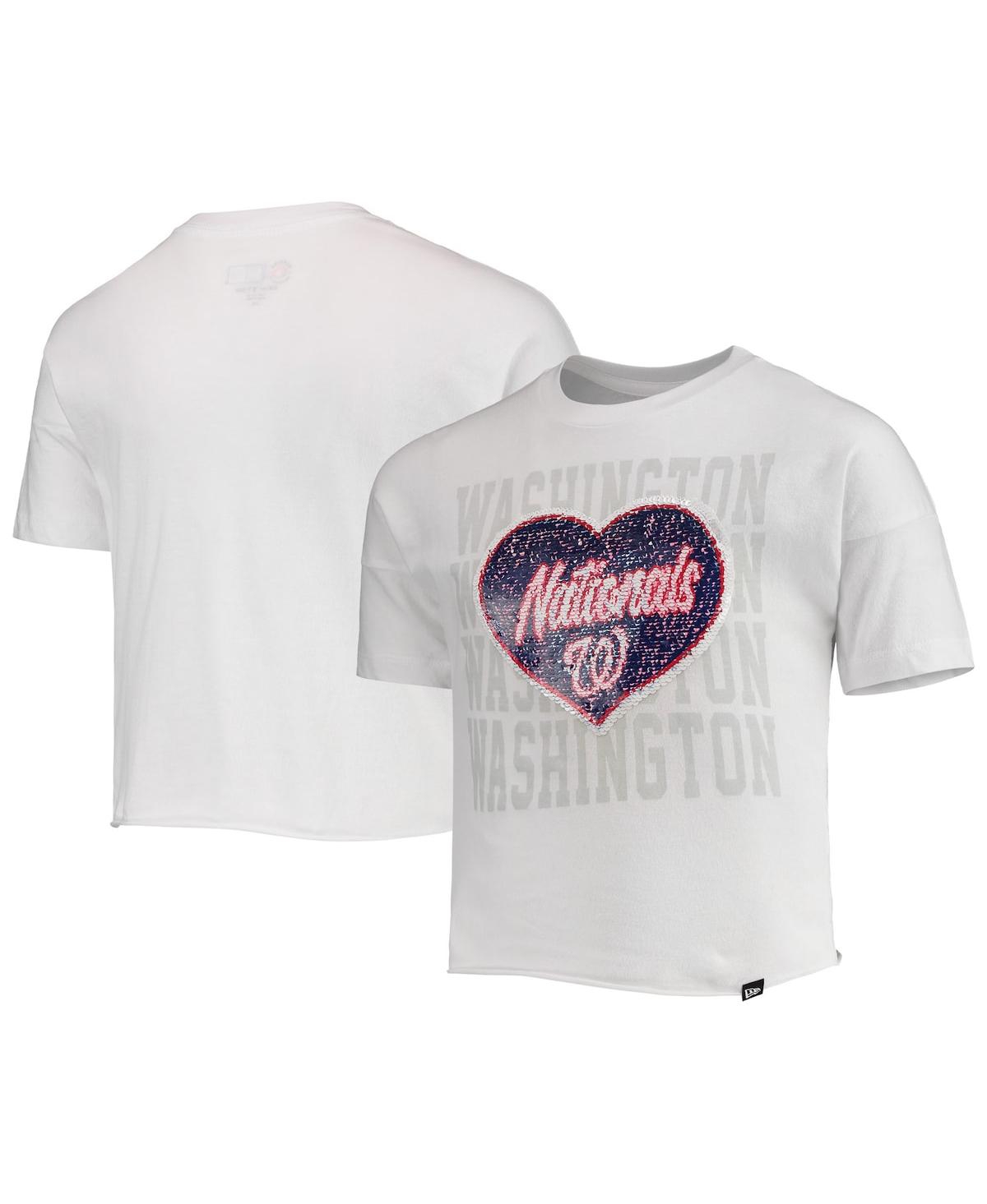 Shop New Era Big Girls  White Washington Nationals Flip Sequin Heart Crop Top