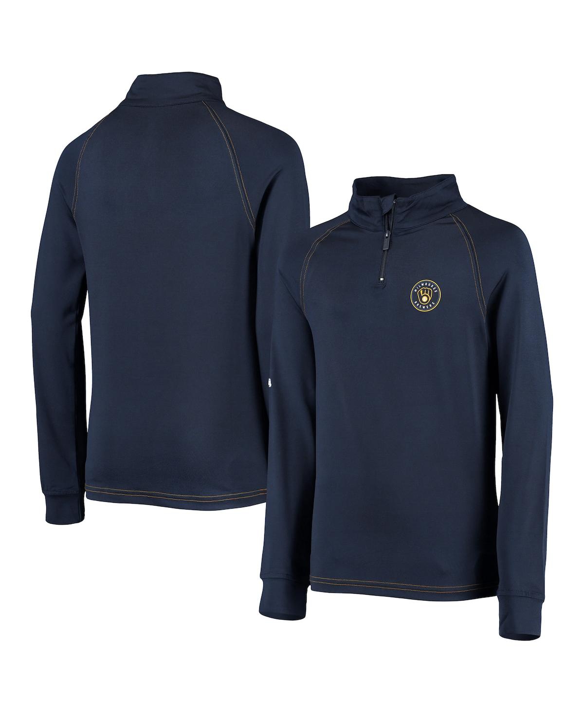Shop Stitches Big Boys  Navy Milwaukee Brewers Raglan Quarter-zip Jacket