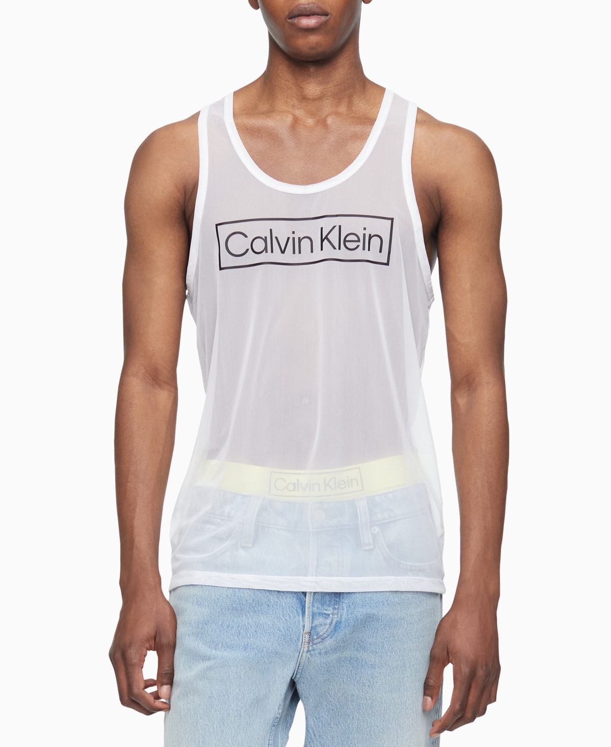 Calvin Klein Men's Reimagined Heritage Pride Sheer Logo Graphic Tank In