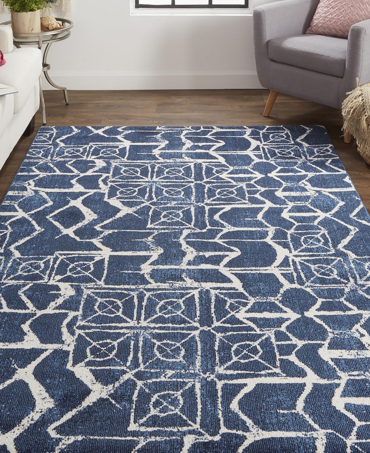 Shop Simply Woven Remmy R3516 6'7" X 9'6" Area Rug In Blue,ivory