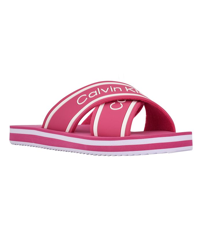 Vent et øjeblik marxistisk skruenøgle Calvin Klein Women's Claris Crisscross Strap Logo Slide Sandals - Macy's