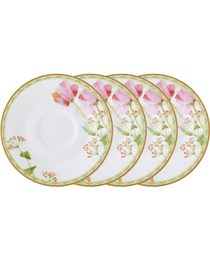 Noritake Poppy Place 6 Saucers, Set of 4 - White, Pink, Gold-Tone