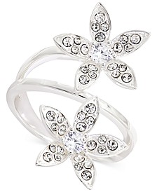 Silver-Tone Pavé Crystal Double Flower Statement Ring, Created for Macy's