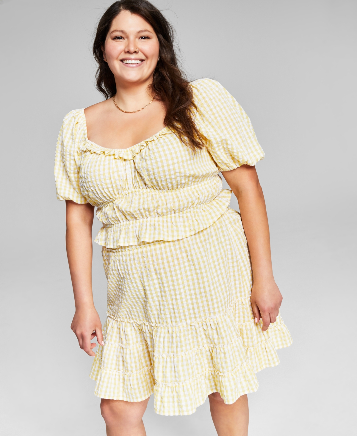 And Now This Trendy Plus Size Cotton Smocked Woven Top In Yellow ...