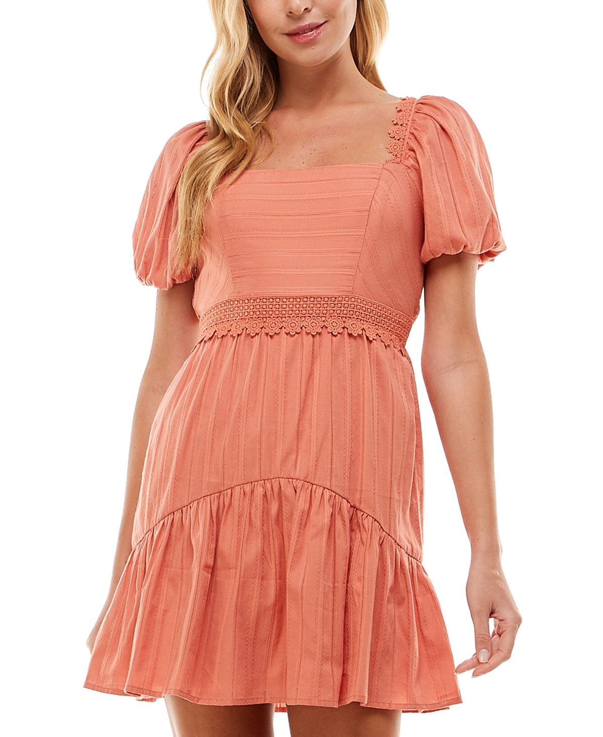 City Studios Juniors' Cotton Lace-trimmed Dress In Terracotta | ModeSens