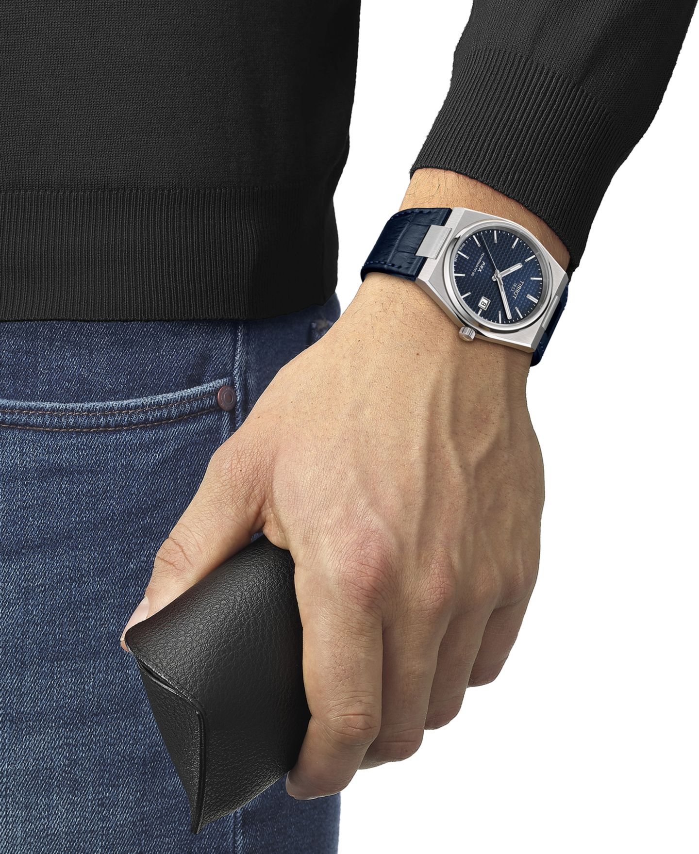Мужские часы Tissot Swiss Automatic PRX Powermatic 80 Blue Leather Strap Watch 40mm — фото 5
