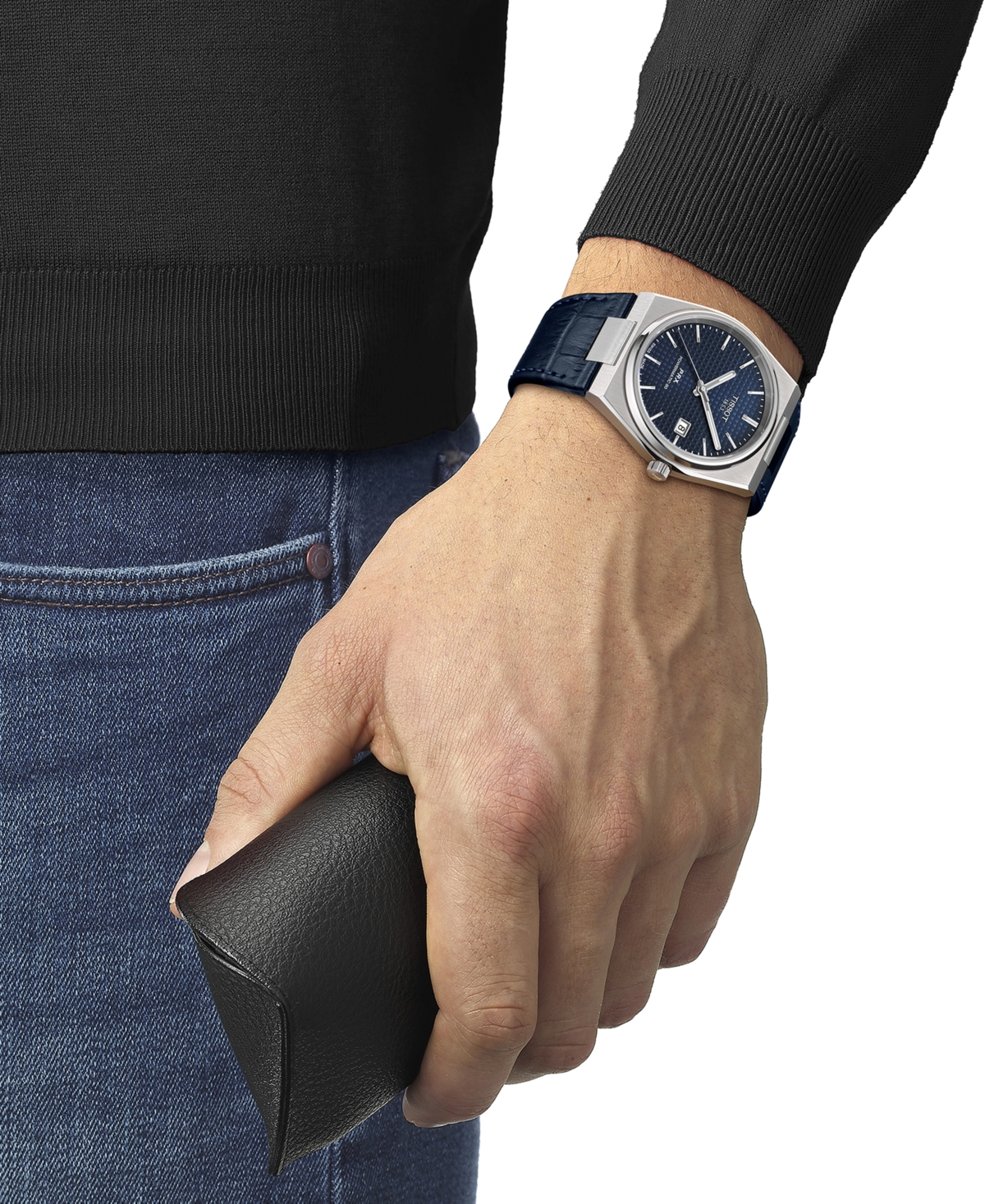 Shop Tissot Men's Swiss Automatic Prx Powermatic 80 Blue Leather Strap Watch 40mm