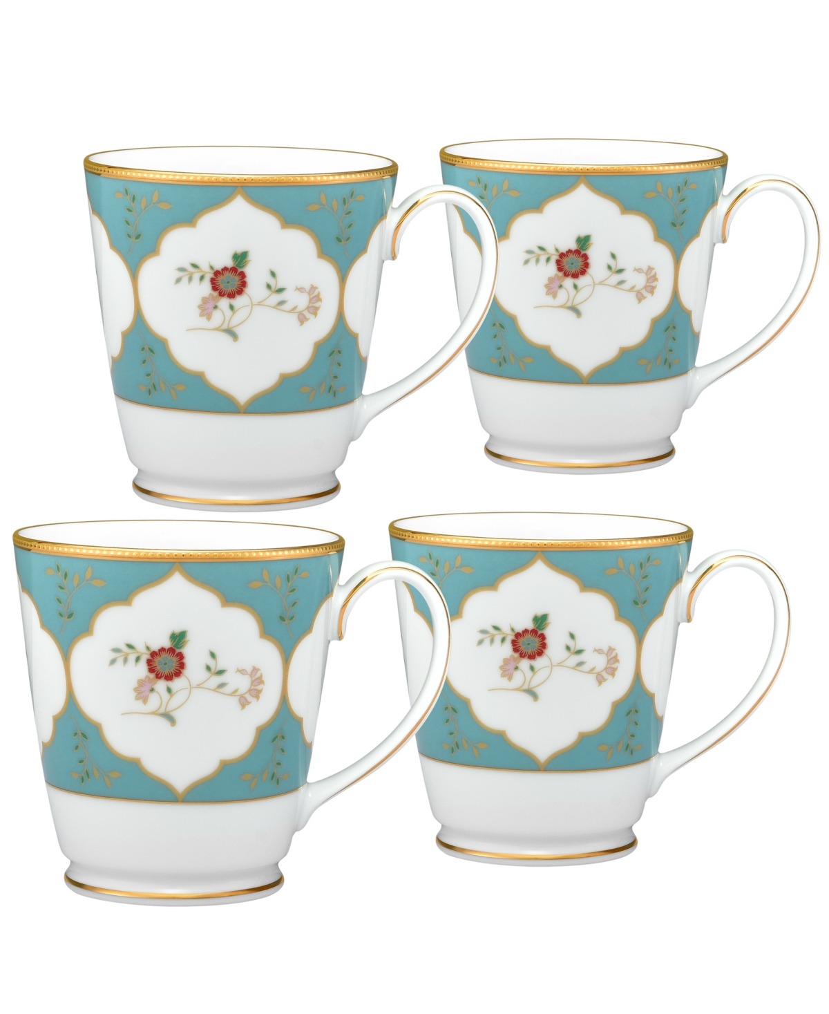 Noritake Lodi's Morning 12.5 oz Mugs, Set Of 4 In White,blue,gold-tone