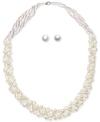 Macy's pearl necklace and earrings deals set