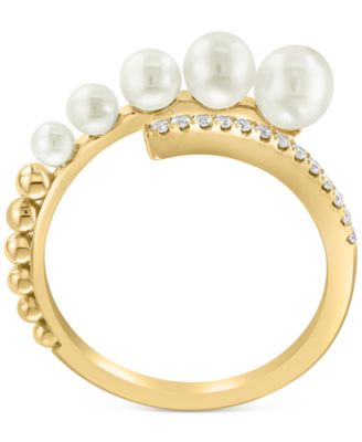 EFFY&reg; Cultured Freshwater Pearl (2-1/2 - 4-1/2mm) & Diamond (1/10 ct. t.w.) Bypass Ring in 14k Gold