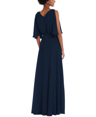 Plus Size V-Neck Split Sleeve Blouson Bodice Maxi Dress